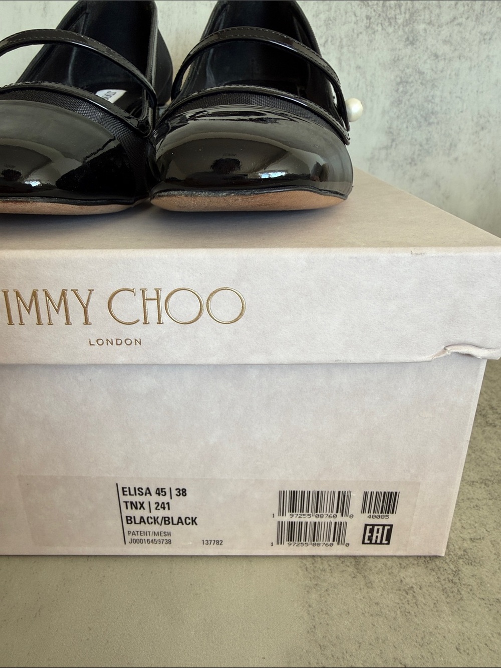 Jimmy Choo Eusa 45 Patent Leather Mesh Mary Jane Pumps Black 38 - Picture 5 of 9